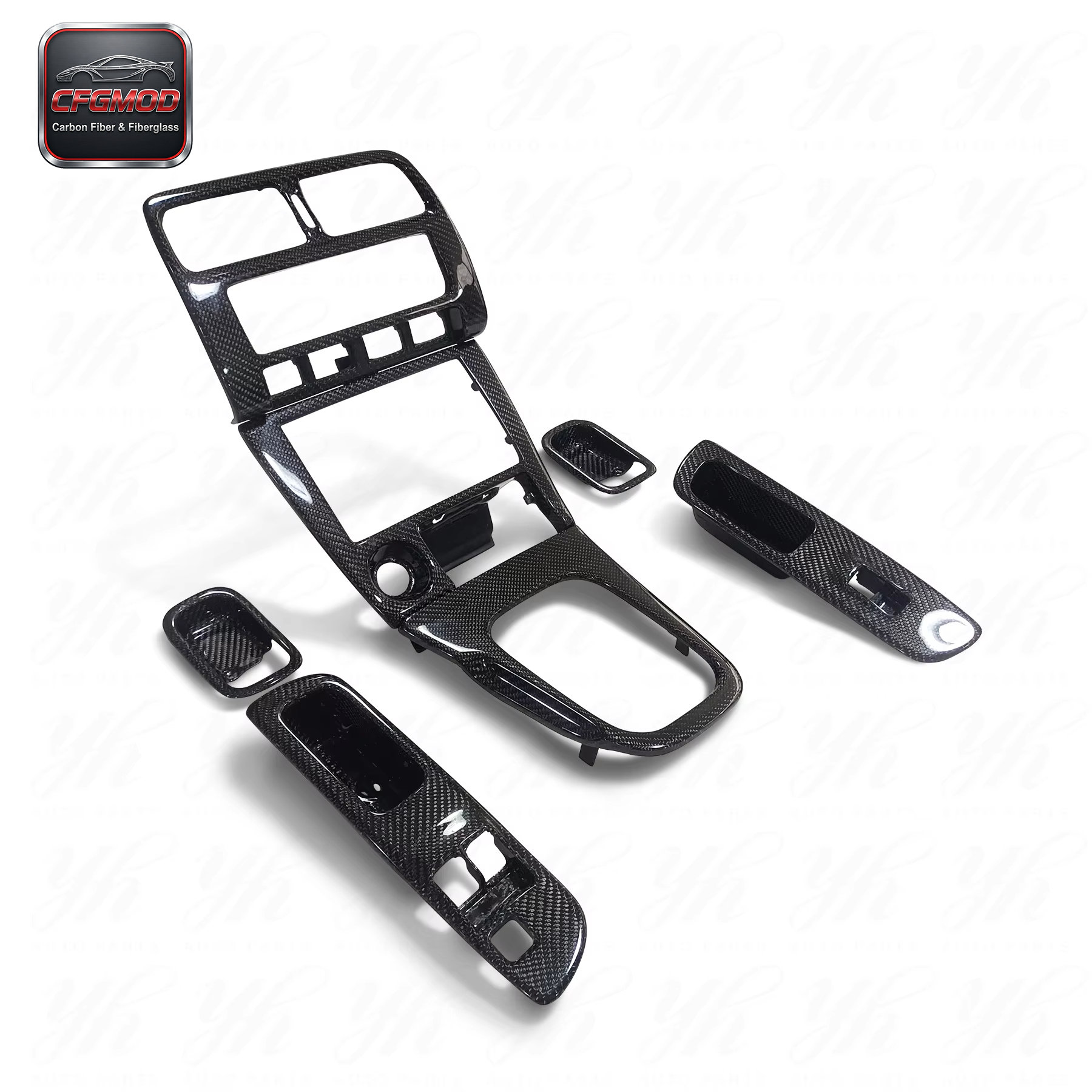Black Carbon Fiber Interior Set for Nissan 200SX S14/S14A RHD Silvia 7-Piece Radio Surround & Control Panel Full Set — 2