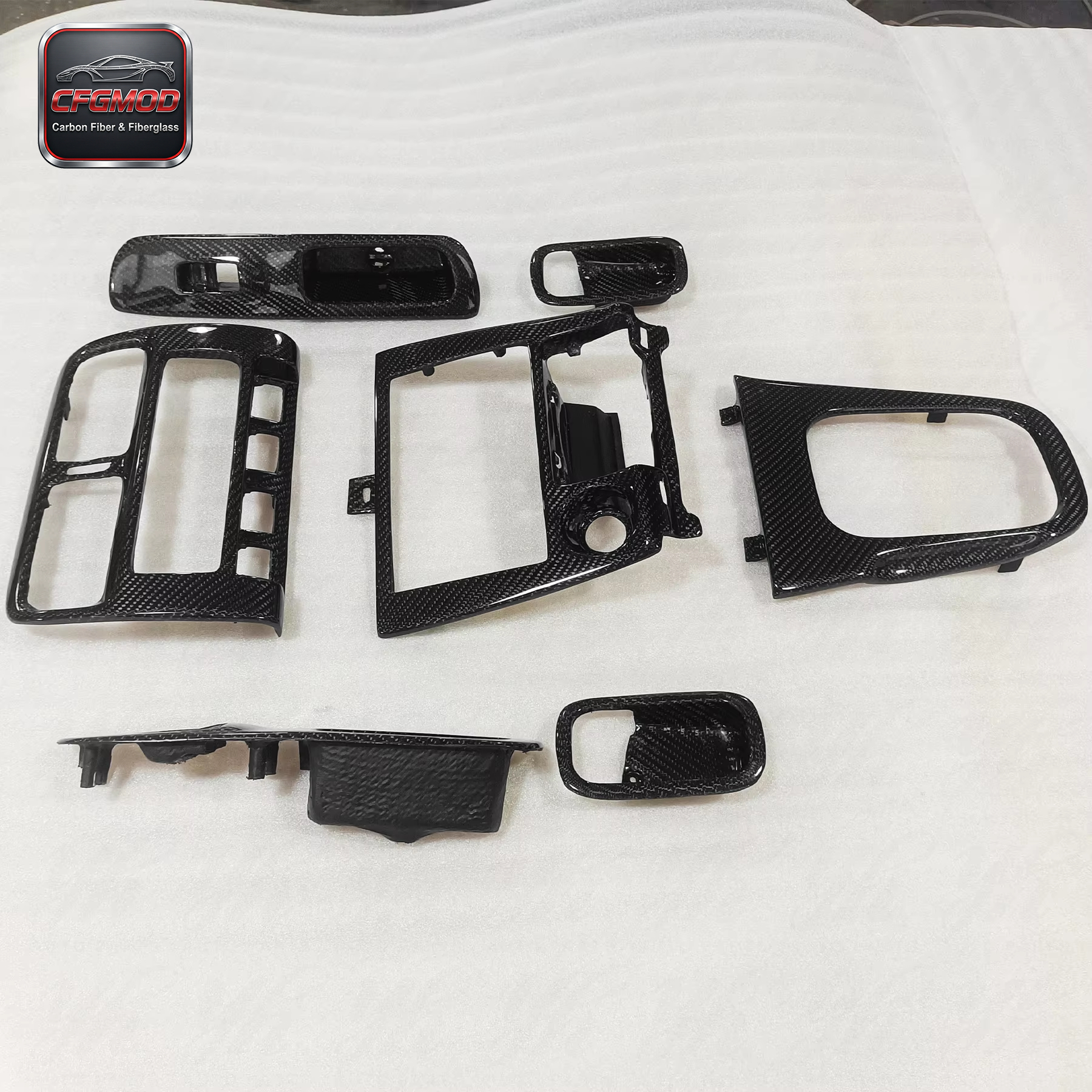 Black Carbon Fiber Interior Set for Nissan 200SX S14/S14A RHD Silvia 7-Piece Radio Surround & Control Panel Full Set — 4