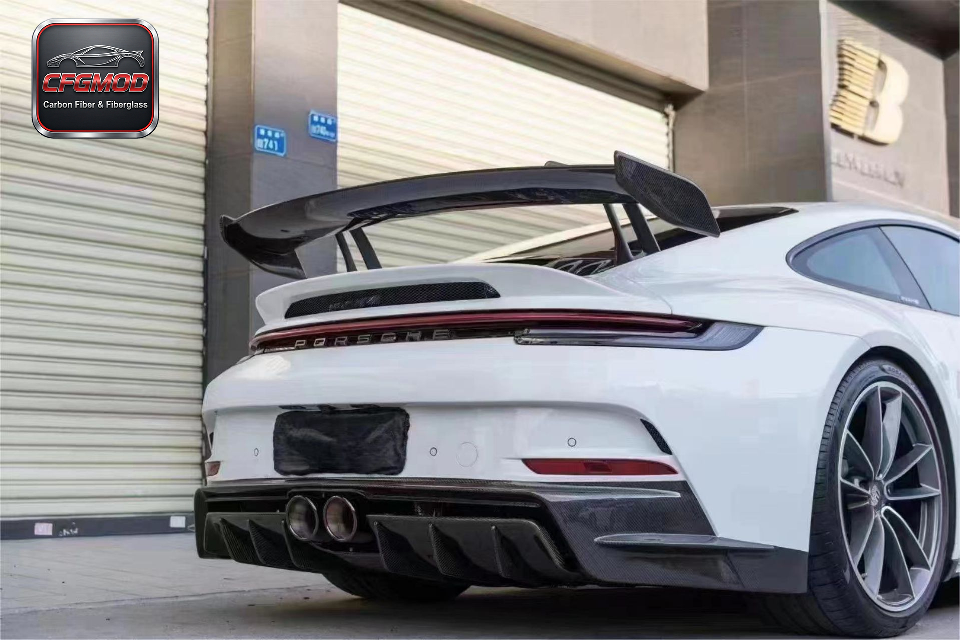 GT3 Style Dry Carbon Fiber Rear Wing Spoiler with Decklid for Porsche 911 992.1 Carrera Trunk Hood Tuning Parts — 1
