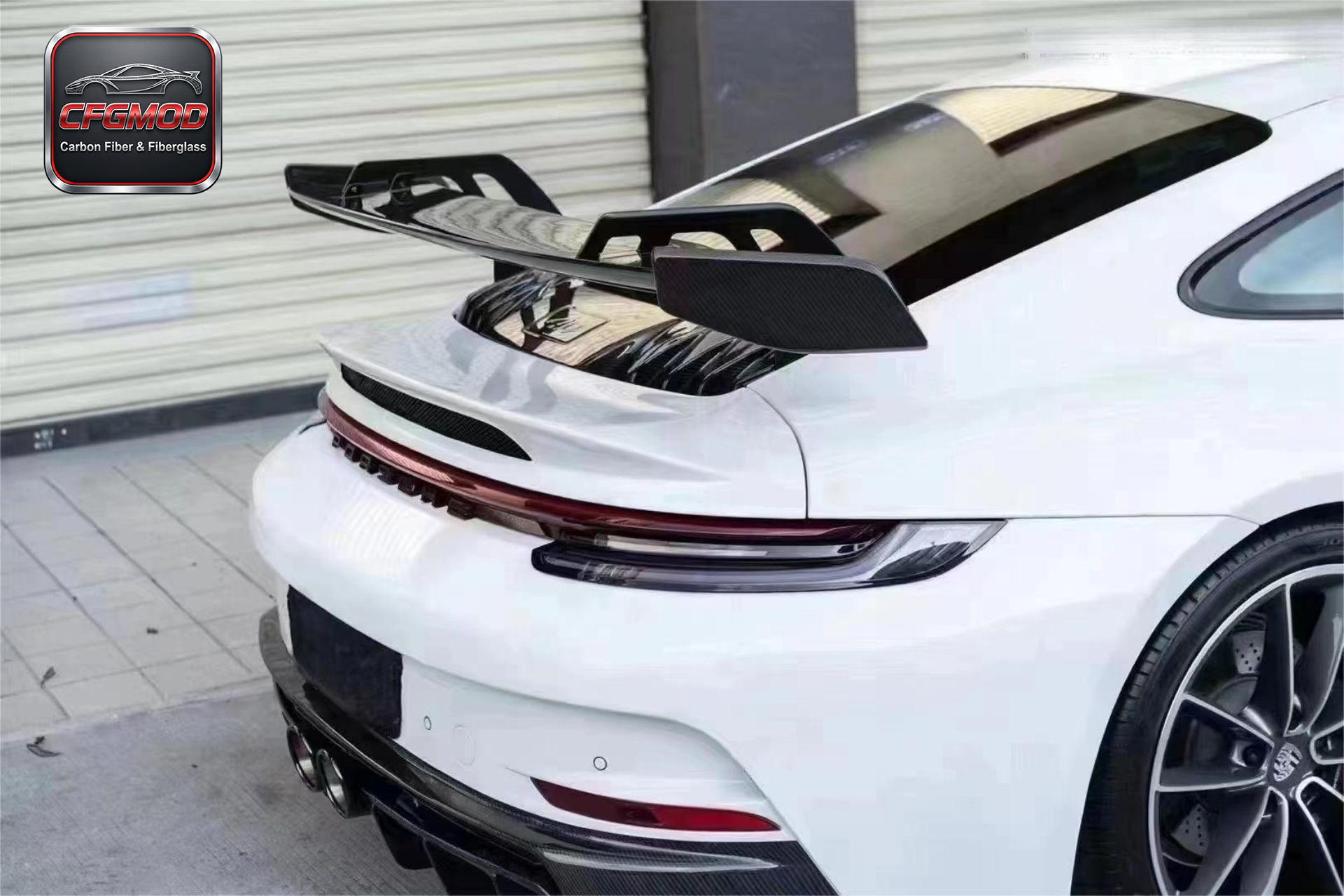 GT3 Style Dry Carbon Fiber Rear Wing Spoiler with Decklid for Porsche 911 992.1 Carrera Trunk Hood Tuning Parts — 2