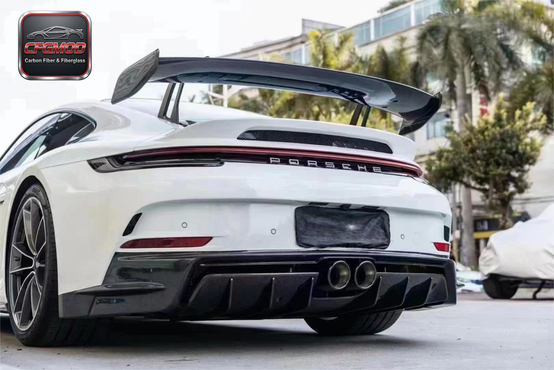 GT3 Style Dry Carbon Fiber Rear Wing Spoiler with Decklid for Porsche 911 992.1 Carrera Trunk Hood Tuning Parts — 3