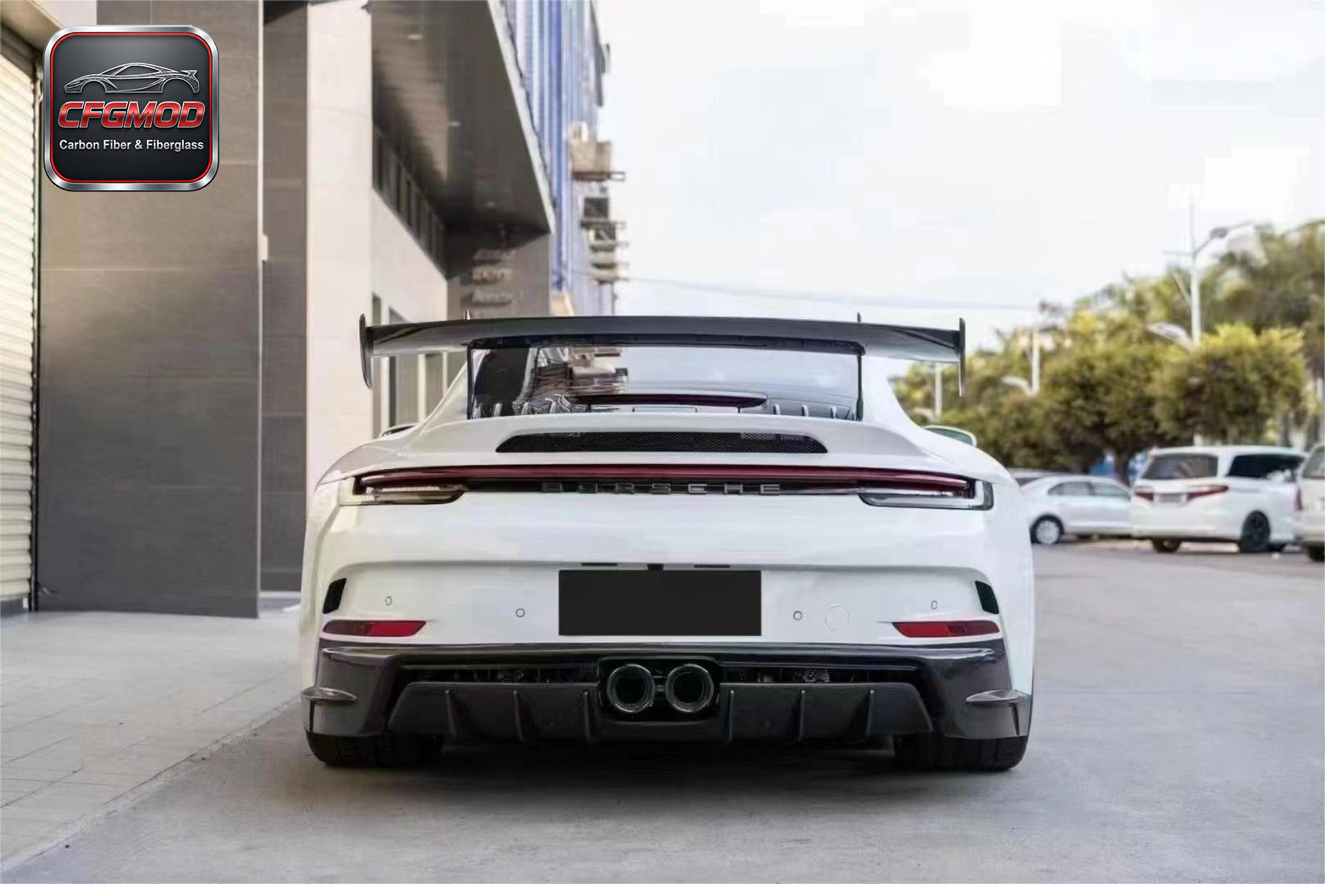 GT3 Style Dry Carbon Fiber Rear Wing Spoiler with Decklid for Porsche 911 992.1 Carrera Trunk Hood Tuning Parts — 4