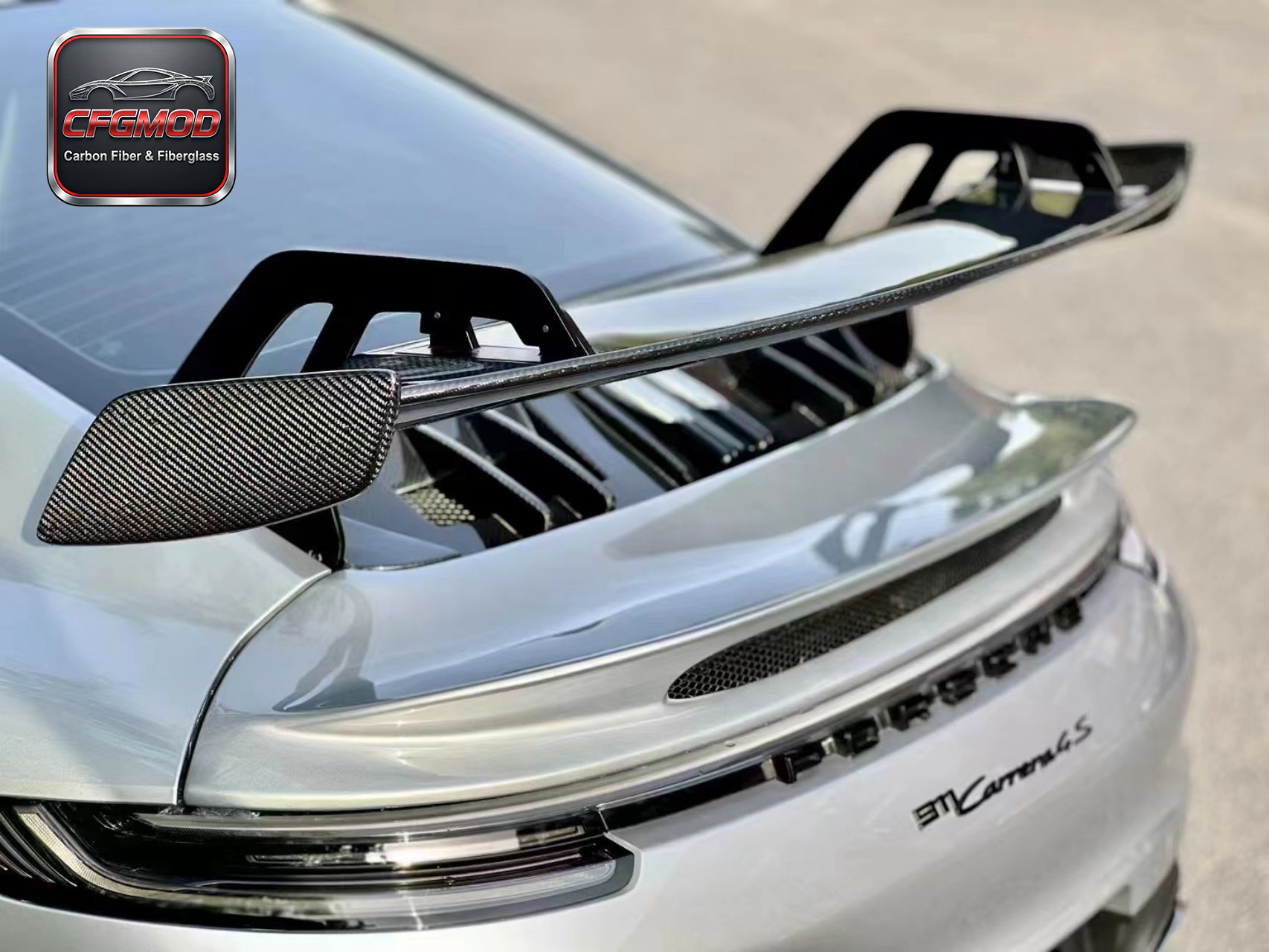 GT3 Style Dry Carbon Fiber Rear Wing Spoiler with Decklid for Porsche 911 992.1 Carrera Trunk Hood Tuning Parts — 6