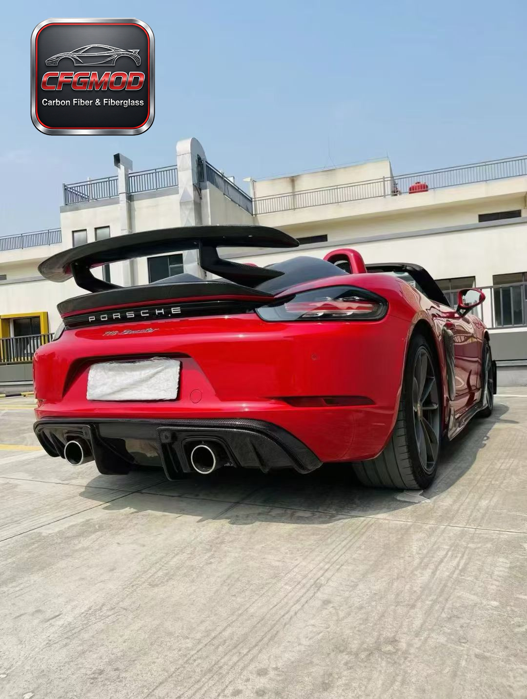 GT4 Style Dry Carbon Fiber Rear Lip Diffuser for 2016+ Porsche 718 Cayman Boxster Rear Bumper Splitter Tuning Parts — 9