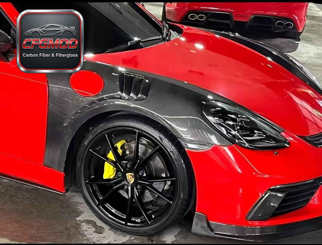 GT4 RS Style Dry Carbon Fiber Front Fenders with Vents for Porsche 718 Boxster Cayman Tuning Parts — 7