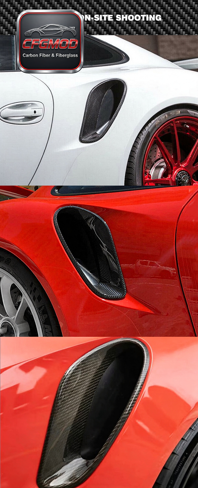 For Porsche 911 Turbo S 991.1 ED Style Carbon Fiber Side Air Intake Vents — 3