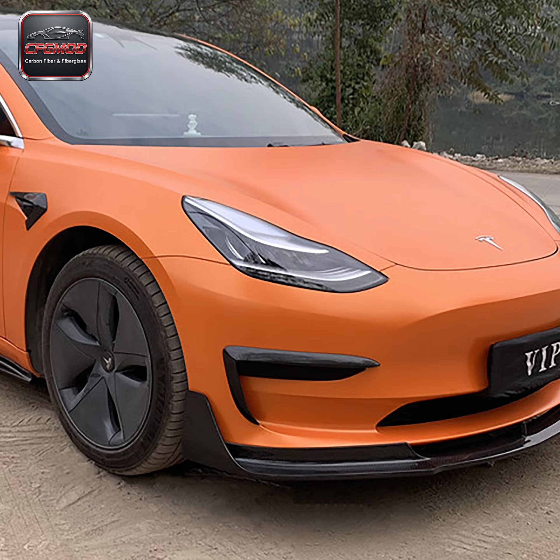 Real Carbon Fiber Front Bumper Canards Air Vents for 2018-2021 Tesla Model 3 — 3