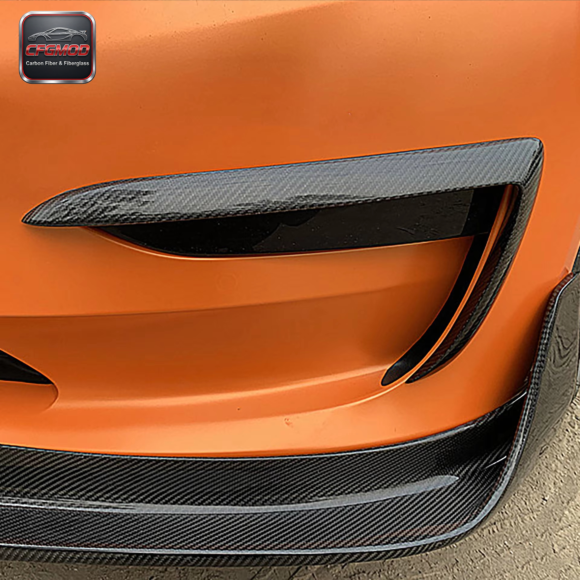 Real Carbon Fiber Front Bumper Canards Air Vents for 2018-2021 Tesla Model 3 — 4