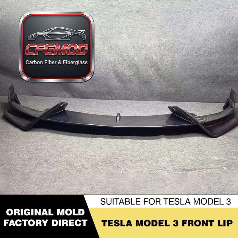 Dry Carbon Fiber Front Chin Spoiler Lip Body Kit for Tesla Model 3 Exterior Accessories — 5
