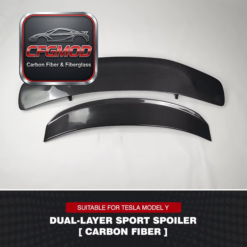 No-Drill Real Carbon Fiber Double Layer Rear Trunk Spoiler Wing for Tesla Model Y — 3