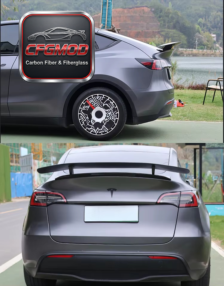 No-Drill Real Carbon Fiber Double Layer Rear Trunk Spoiler Wing for Tesla Model Y — 4