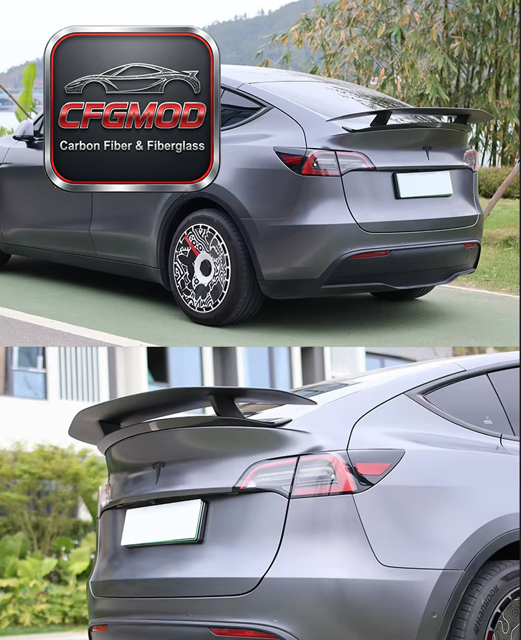 No-Drill Real Carbon Fiber Double Layer Rear Trunk Spoiler Wing for Tesla Model Y — 5
