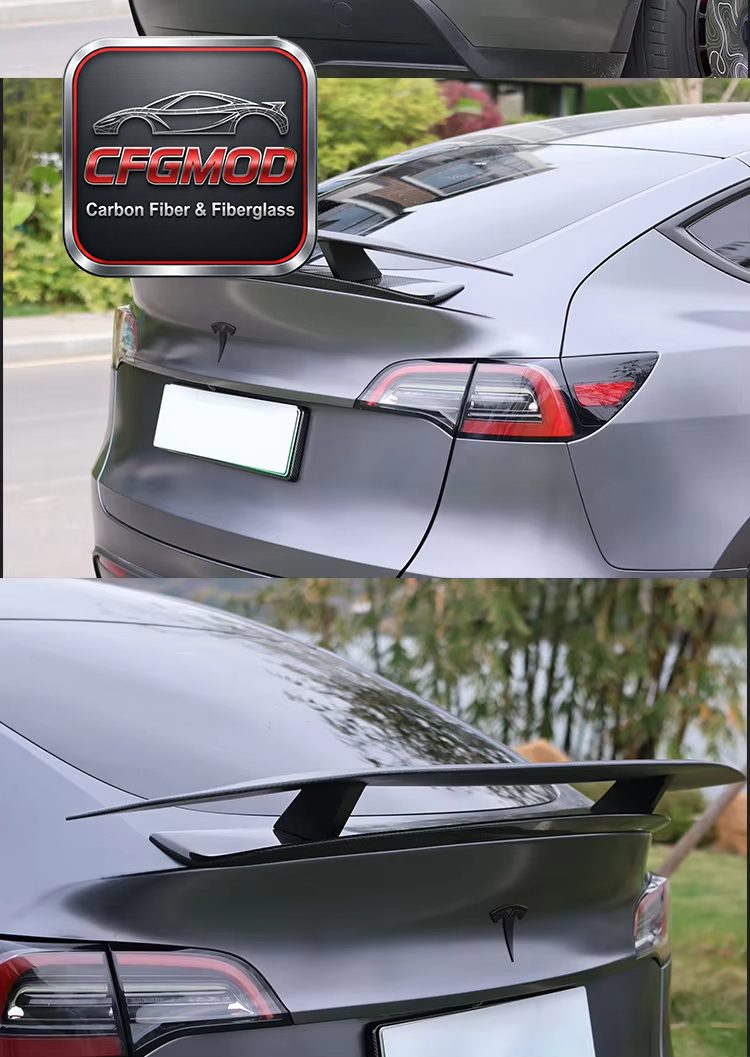 No-Drill Real Carbon Fiber Double Layer Rear Trunk Spoiler Wing for Tesla Model Y — 6